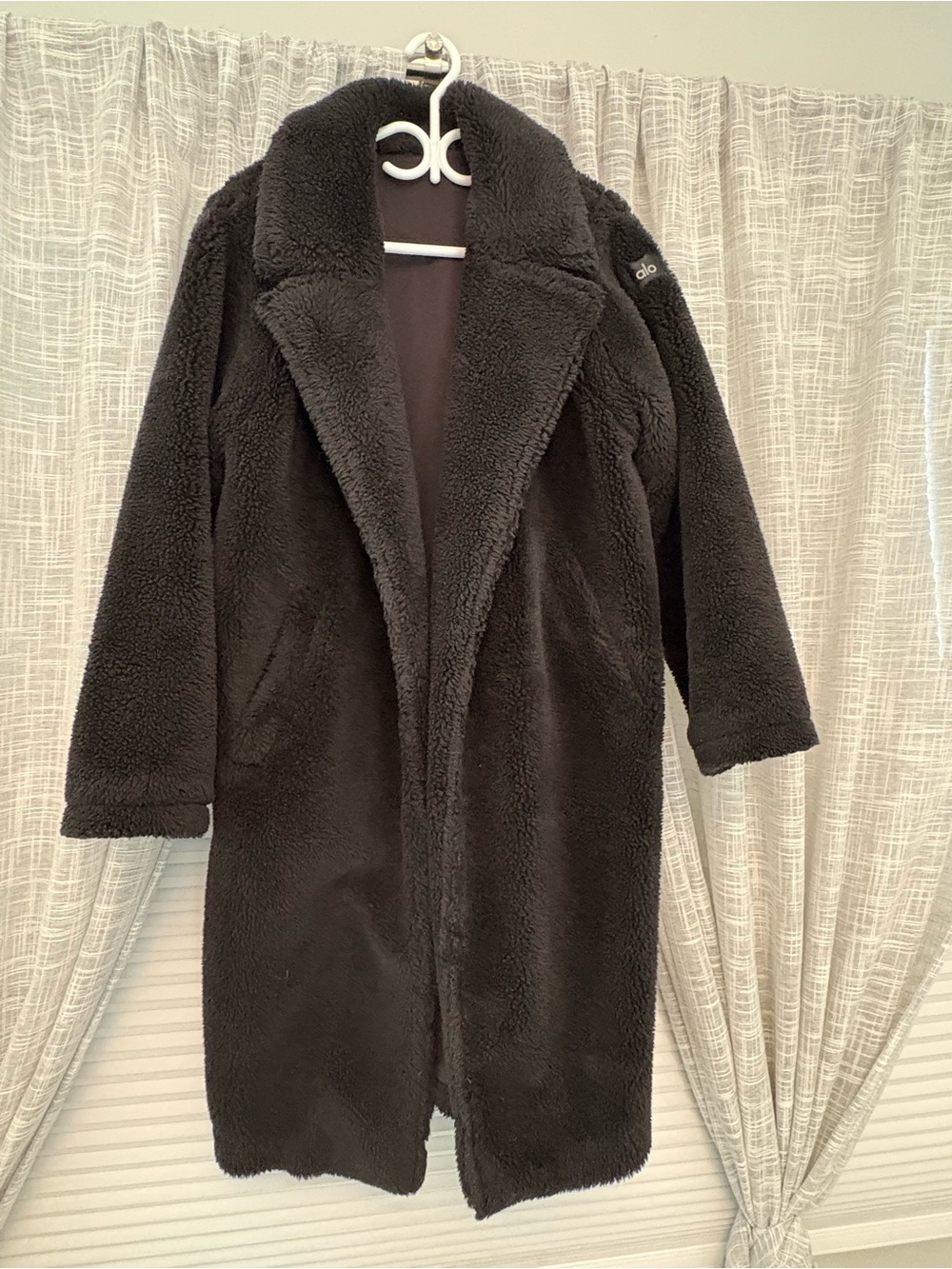 ALO Yoga Black Long Teddy Coat with Shawl Collar
